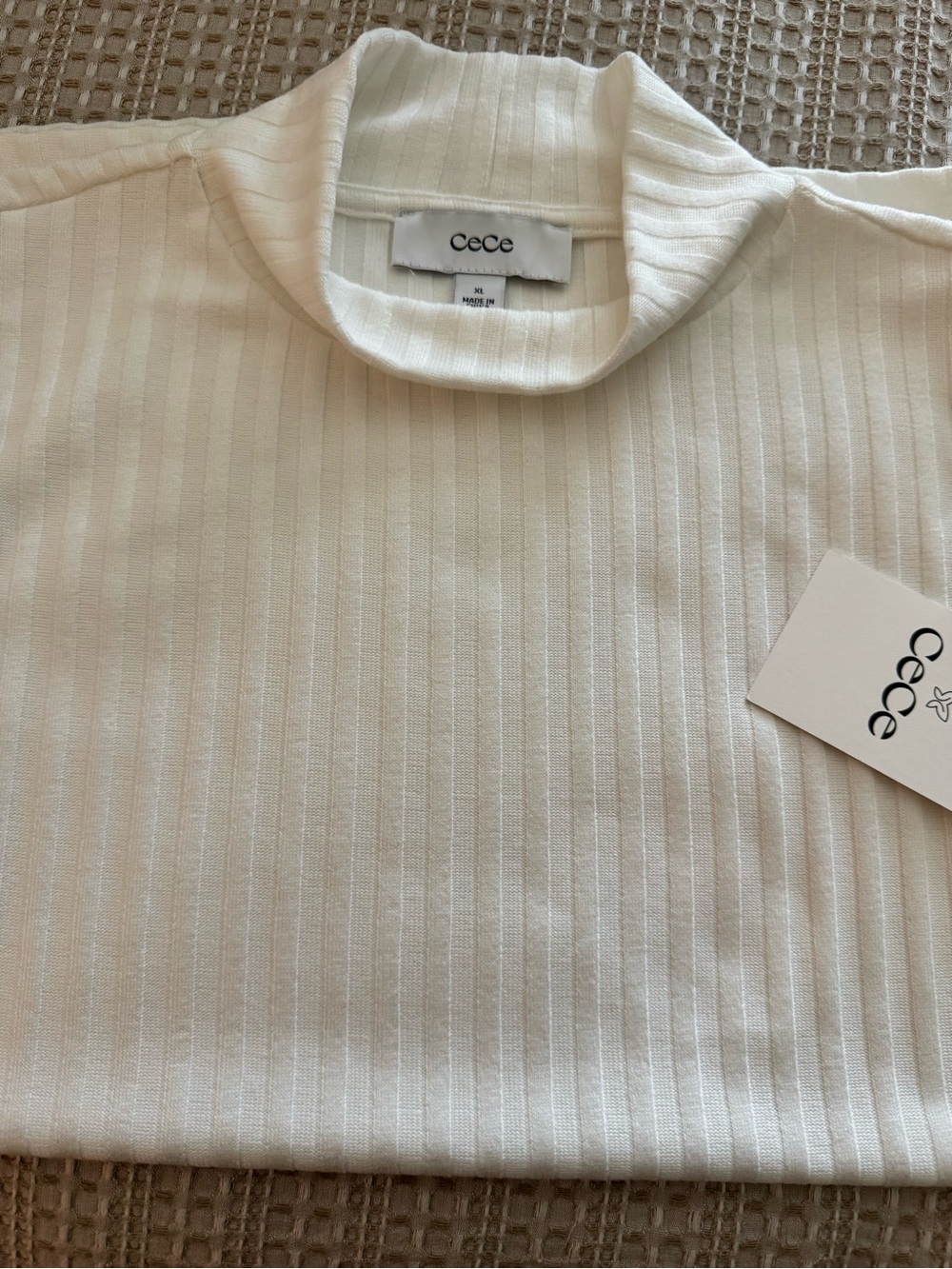CeCe Cream Ribbed Mock Neck Tank Top